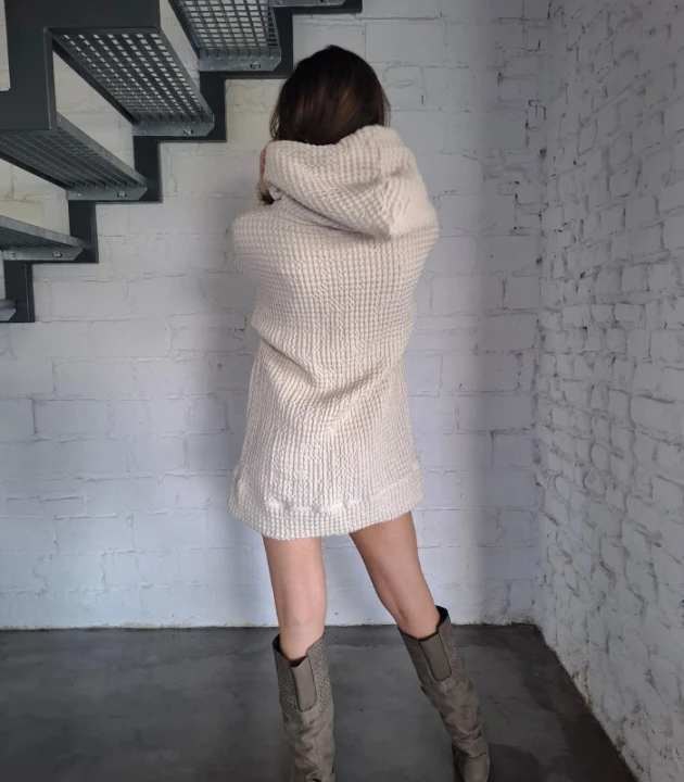 BLUZA lniano-bawełniana Z KAPTUREM, kremowa z różowym kapturem UNISEX S/M