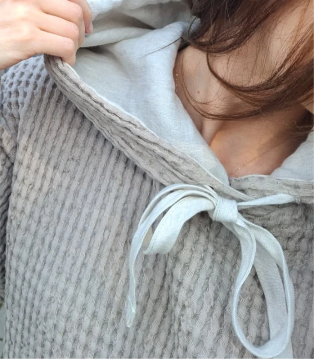 BLUZA lniano-bawełniana Z KAPTUREM, szara z naturalnym kapturem UNISEX S/M