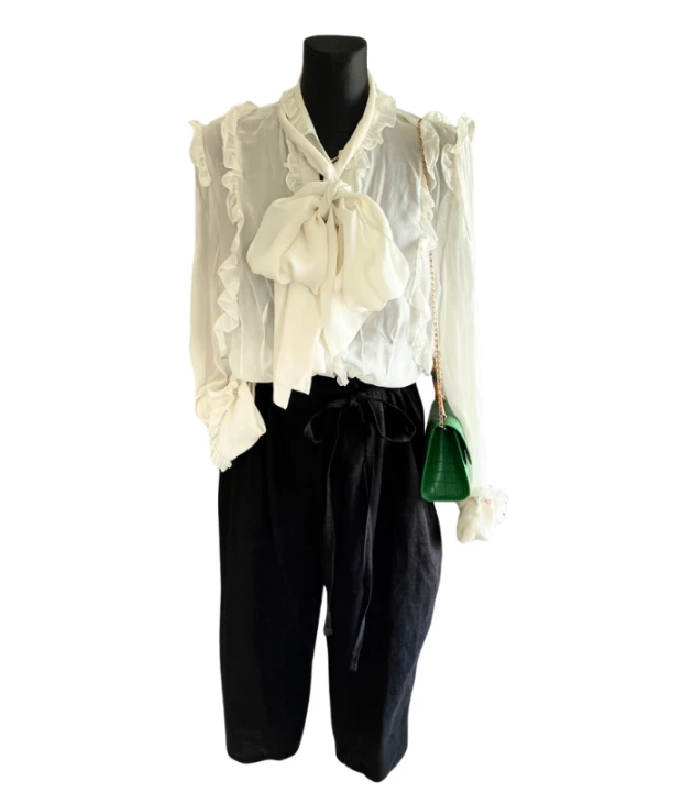 Spodnie Lniane damskie, BARELL na gumce, czarne - rozmiar S/M