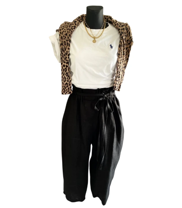 Spodnie Lniane damskie, BARELL na gumce, czarne - rozmiar S/M