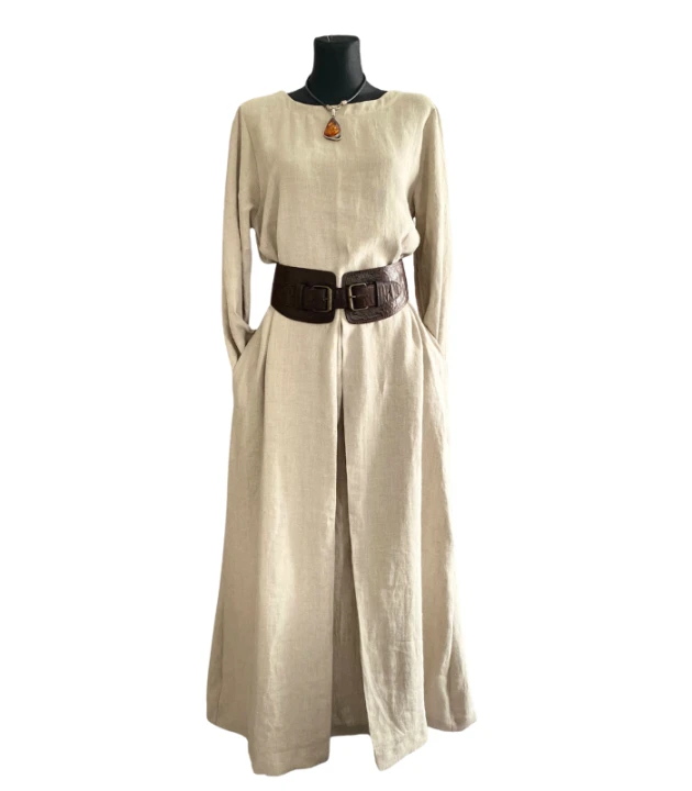 Suknia Lniana AMISZKA, maxi z zakładką - rozmiar L/XL
