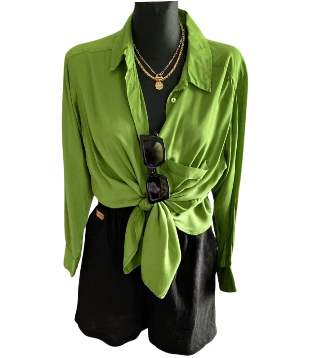 Szorty LNIANE, spodenki damskie LEN 100% - CZARNE, rozmiar S/M