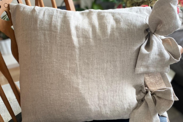 Komplet Poszewek Dekoracyjnych Lnianych - 40x40 cm, (2 szt. ) WSTĄŻKI