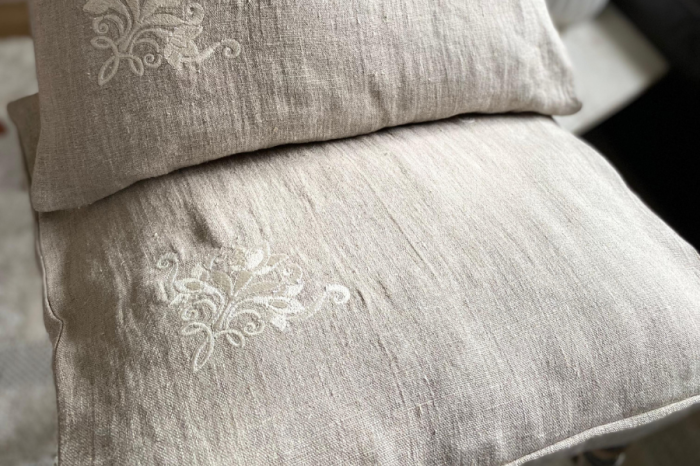 Komplet Poszewek Dekoracyjnych Lnianych - 40x40 cm, (2szt.) HAFT