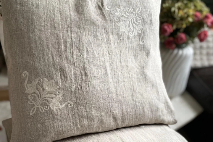 Komplet Poszewek Dekoracyjnych Lnianych - 40x40 cm, (2szt.) HAFT