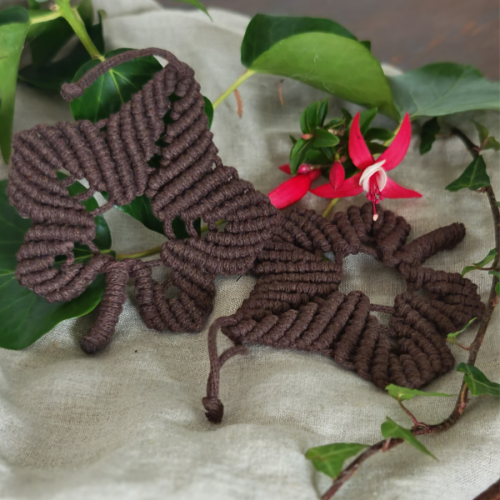LIŚCIE - jesienna dekoracja ze sznurka bawełnianego BRĄZOWE