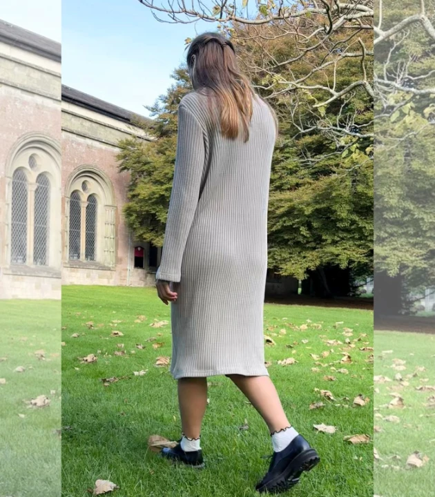 Suknia Lniana DZIANINOWA 100% LEN z półgolfem / rozmiar UNIWERSALNY