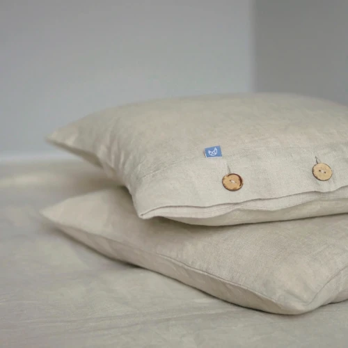 Lniana Poszewka na Poduszkę 50 x 60 cm - NATURALNA / z guzikami kokosowymi