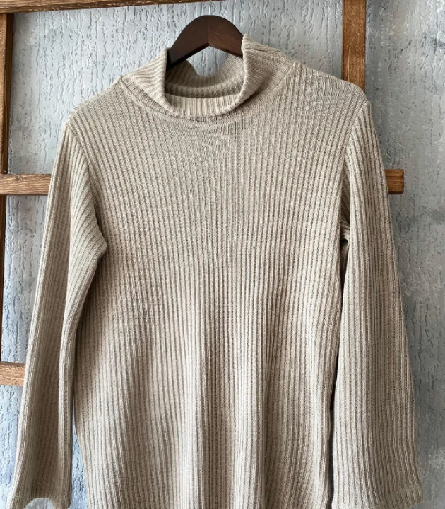 Suknia Lniana DZIANINOWA 100% LEN z półgolfem / rozmiar UNIWERSALNY