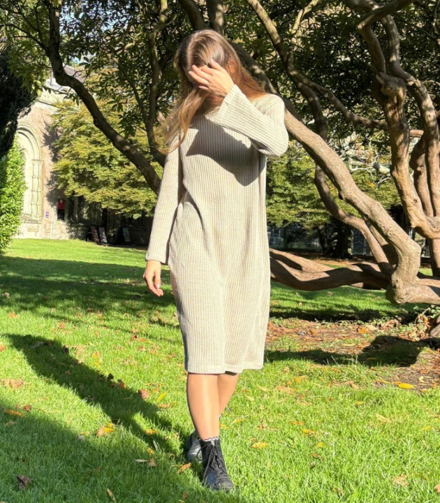 Suknia Lniana DZIANINOWA 100% LEN z półgolfem / rozmiar UNIWERSALNY