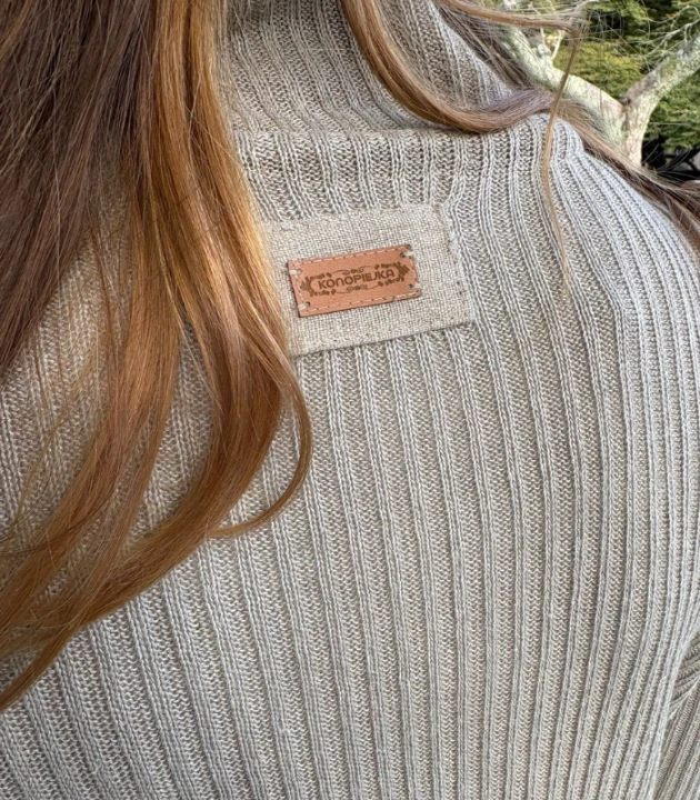 Suknia Lniana DZIANINOWA 100% LEN z półgolfem / rozmiar UNIWERSALNY