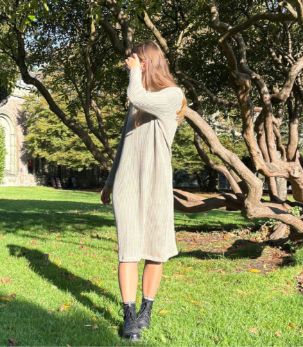 Suknia Lniana DZIANINOWA 100% LEN z półgolfem / rozmiar UNIWERSALNY