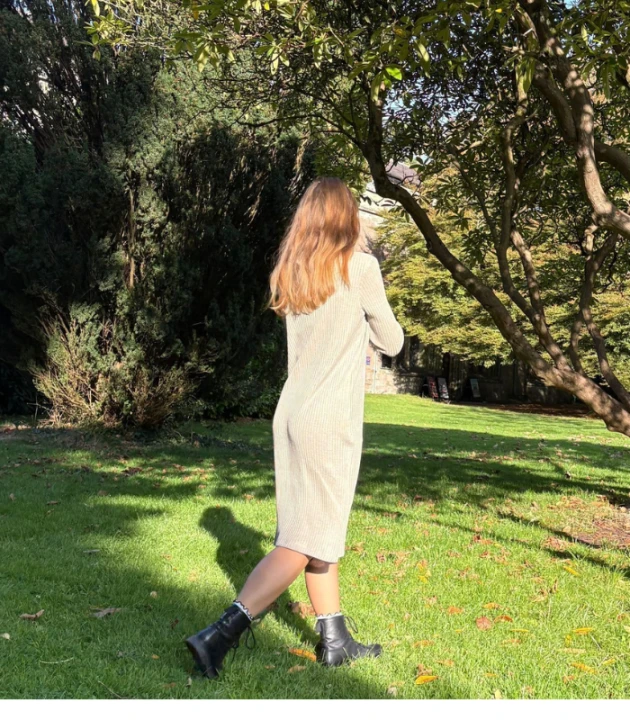 Suknia Lniana DZIANINOWA 100% LEN z półgolfem / rozmiar UNIWERSALNY