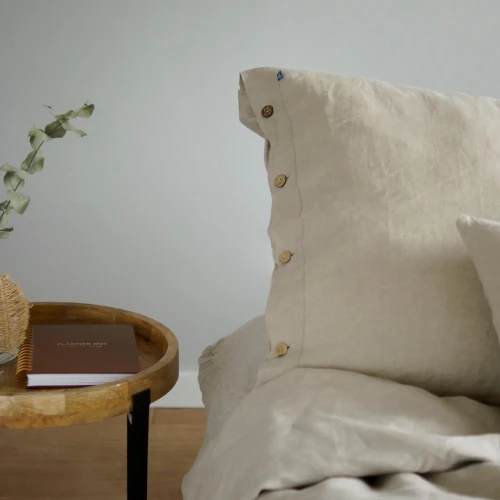 Lniana Poszewka na Poduszkę 50 x 60 cm - NATURALNA / z guzikami kokosowymi