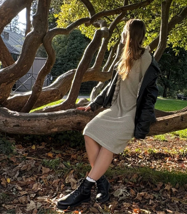 Suknia Lniana DZIANINOWA 100% LEN z półgolfem / rozmiar UNIWERSALNY