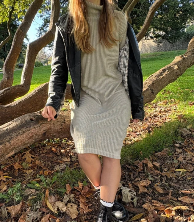 Suknia Lniana DZIANINOWA 100% LEN z półgolfem / rozmiar UNIWERSALNY