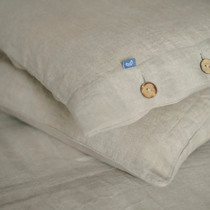 Lniana Poszewka na Poduszkę 50 x 60 cm - NATURALNA / z guzikami kokosowymi
