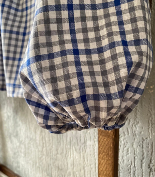 BLUZKA w kratkę WIĄZANA, lniano-bawełniana / rozmiar S/M