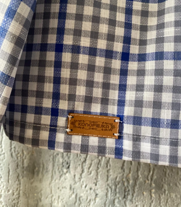 BLUZKA w kratkę WIĄZANA, lniano-bawełniana / rozmiar S/M
