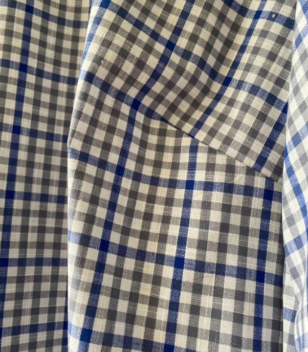 BLUZKA w kratkę WIĄZANA, lniano-bawełniana / rozmiar S/M