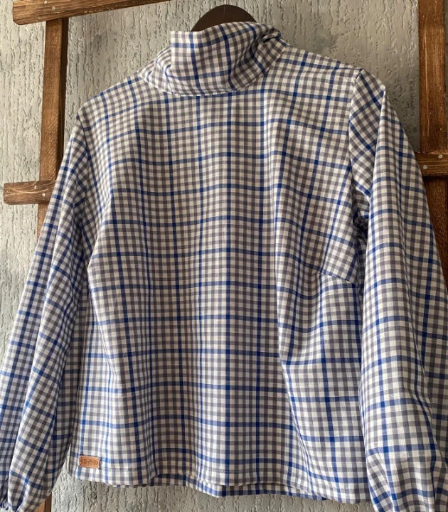 BLUZKA w kratkę WIĄZANA, lniano-bawełniana / rozmiar S/M