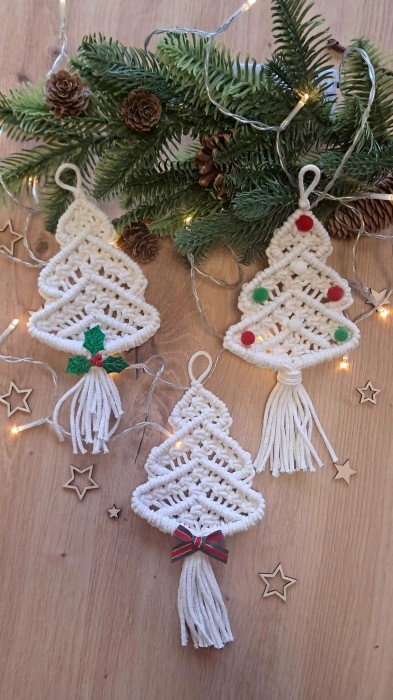 Choinka z makramy 3 szt. Ozdoba świąteczna