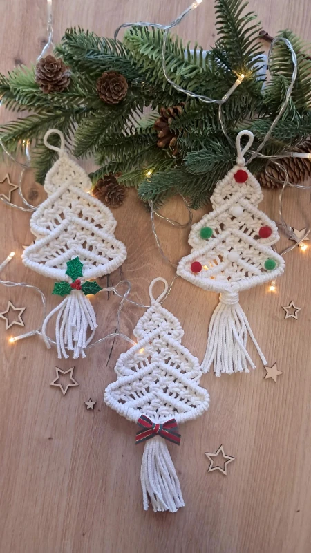 Choinka z makramy 3 szt. Ozdoba świąteczna