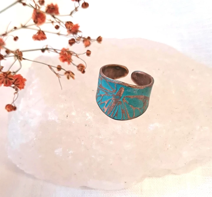 Pierścionek miedziany Ważka 1