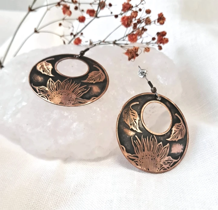 kolczyki miedziane Słonecznik 2