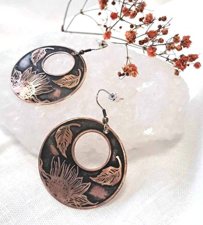 kolczyki miedziane Słonecznik 2