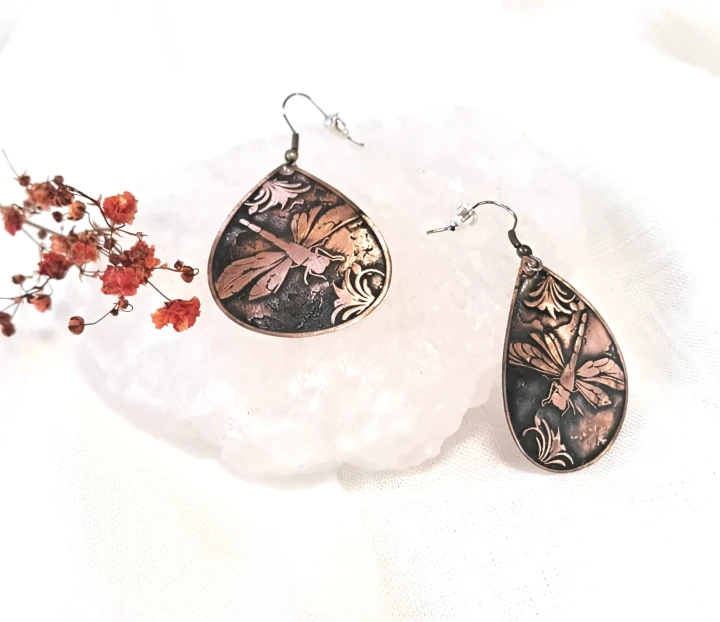 Kolczyki miedziane Ważka