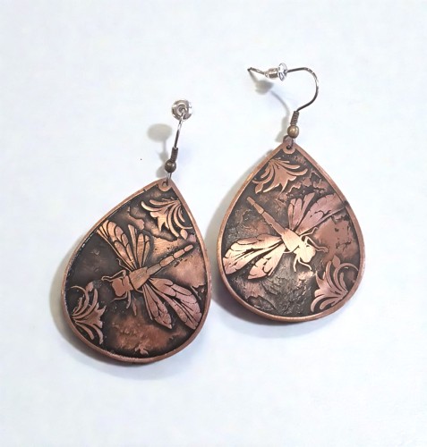 Kolczyki miedziane Ważka