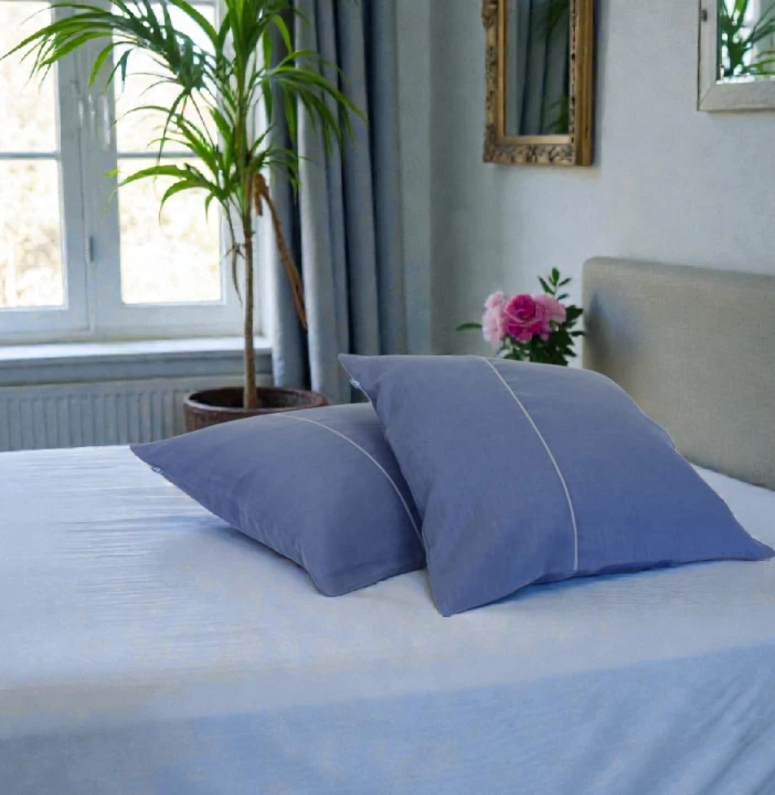 Lniana Poszewka na Poduszkę 50x60 cm / DENIM z lamówką na zakładkę