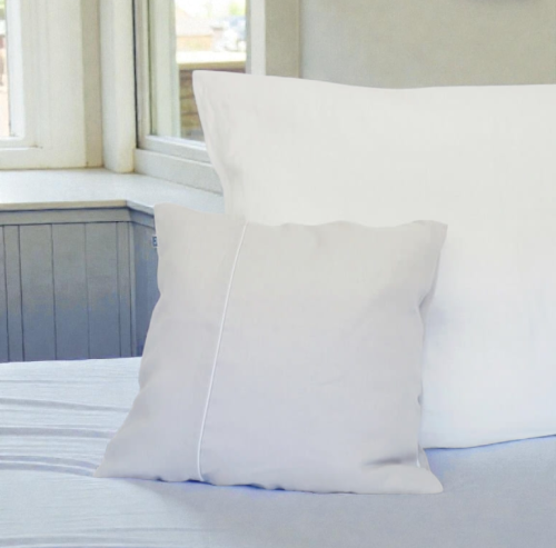 Lniana Poszewka na Poduszkę 50x60 cm / mglisto szara z białą lamówką na zakładkę