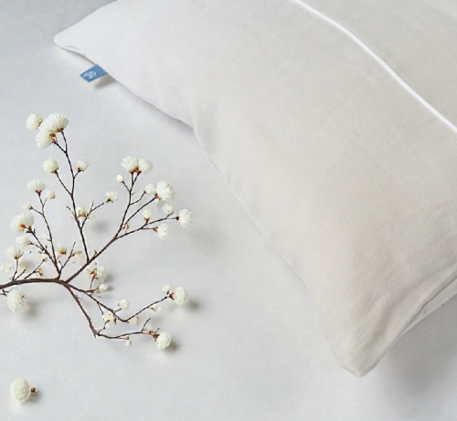 Lniana Poszewka na Poduszkę 50x60 cm / mglisto szara z białą lamówką na zakładkę