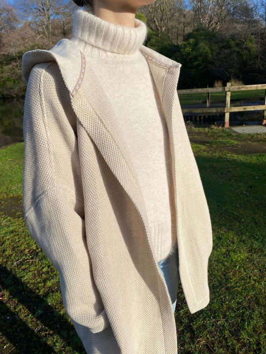 Lniano bawełniany kardigan z kapturem