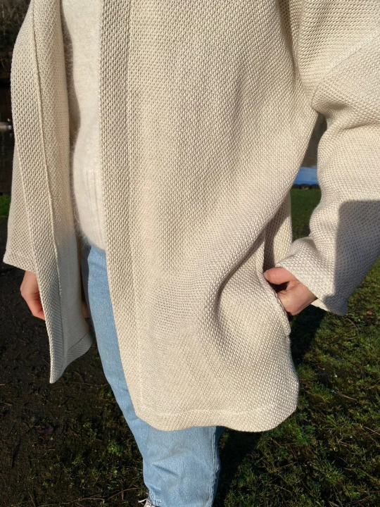 Lniano bawełniany kardigan z kapturem