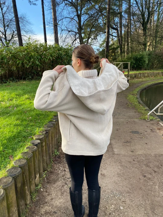 Lniano bawełniany kardigan z kapturem