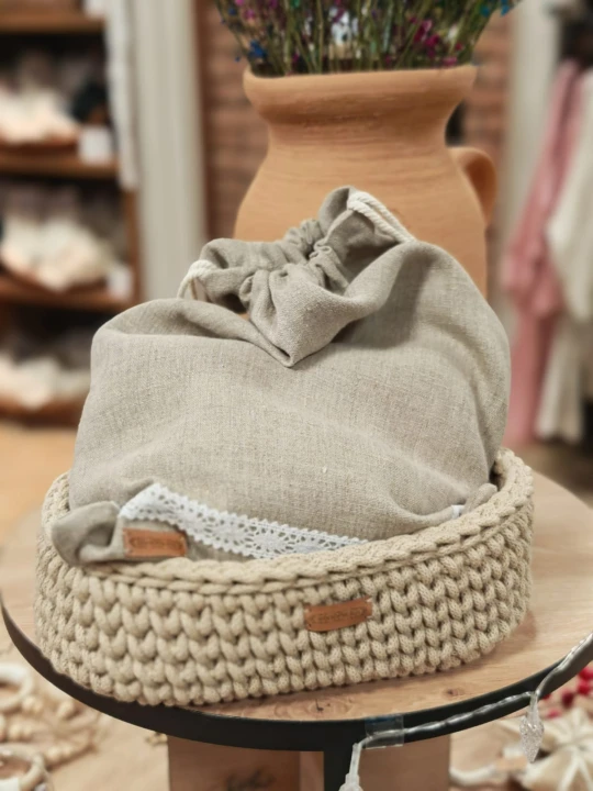 WOREK LNIANY na pieczywo, zioła, suszoną żywność, bieliznę, kosmetyki, buty - 40 cm x 30 cm