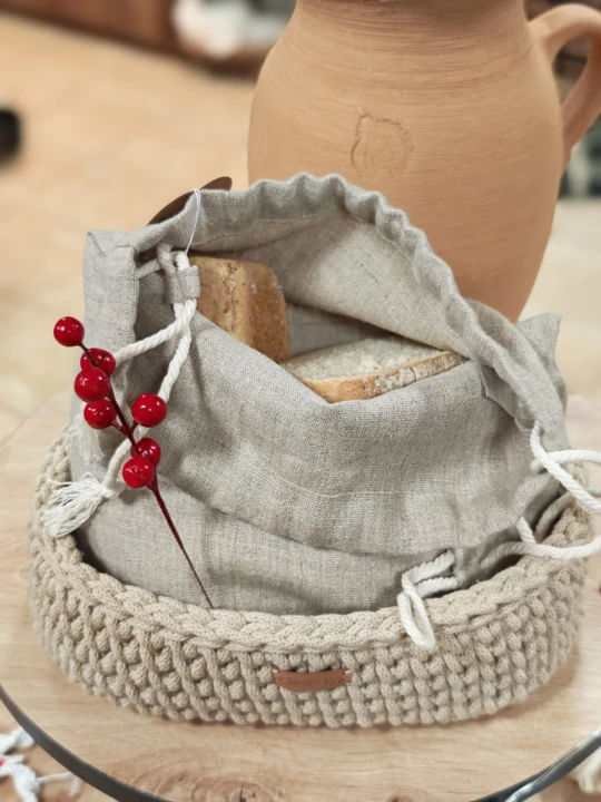 WOREK LNIANY na pieczywo, zioła, suszoną żywność, bieliznę, kosmetyki, buty - 40 cm x 30 cm