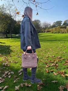 Torba pleciona z rączkami, brązowa, rękodzieło