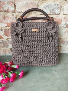Torba pleciona z rączkami, brązowa, rękodzieło