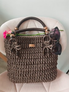 Torba pleciona z rączkami, brązowa, rękodzieło