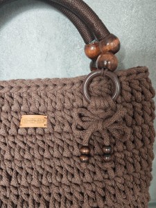Torba pleciona z rączkami, brązowa, rękodzieło