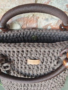 Torba pleciona z rączkami, brązowa, rękodzieło