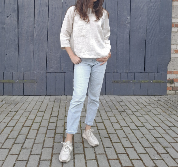 BLUZKA BASIC lniana z kieszonką, naturalna OWSIANKA