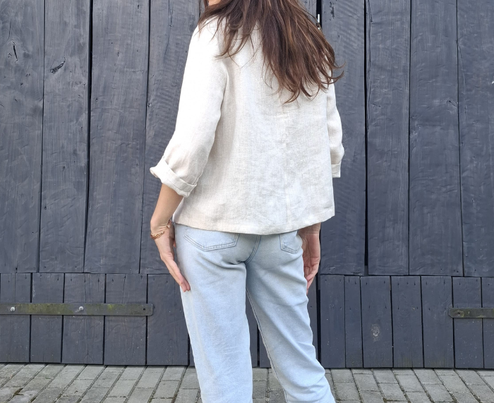 BLUZKA BASIC lniana z kieszonką, naturalna OWSIANKA