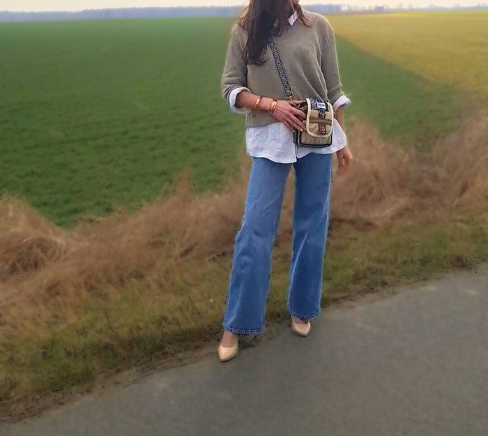 Sweter damski, Bluza - LEN 100%, naturalny S/M