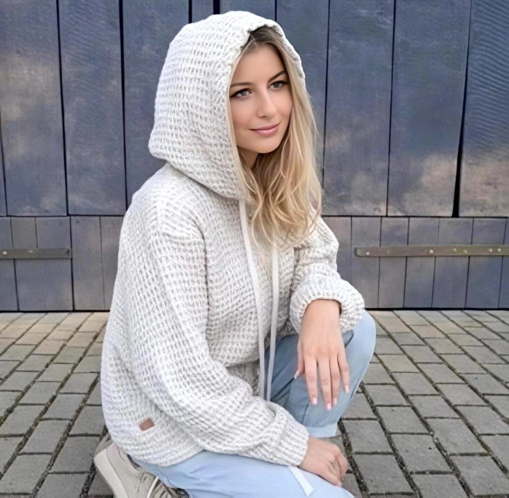 BLUZA lniano-bawełniana Z KAPTUREM, kremowy beż z naturalnym kapturem UNISEX S/M