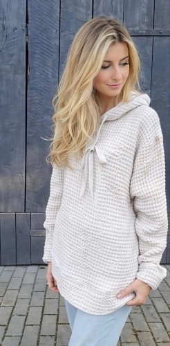 BLUZA lniano-bawełniana Z KAPTUREM, kremowy beż z naturalnym kapturem UNISEX S/M